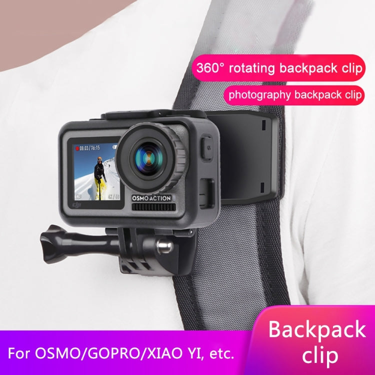 RUIGPRO Zaino con rotazione a 360 gradi Rec-Mounts Supporto con morsetto a clip + Morsetto per telefono per GoPro HERO9 Black / HERO8 Black /7 /6 /5 /5 Session /4 Session /4 /3+ /3 /2 /1, DJI Osmo Action, Xiaoyie altre action camera, Rec-Mounts+Clamp