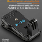 RUIGPRO Zaino con rotazione a 360 gradi Rec-Mounts Supporto con morsetto a clip + Morsetto per telefono per GoPro HERO9 Black / HERO8 Black /7 /6 /5 /5 Session /4 Session /4 /3+ /3 /2 /1, DJI Osmo Action, Xiaoyie altre action camera, Rec-Mounts+Clamp