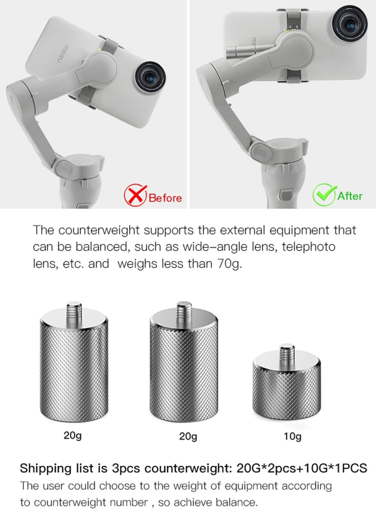 Regolazione STARTRC Bilanciamento del peso Anti-Shake Contrappeso da 50 g per DJI OM4 / OSMO Mobile 3 Stabilizzatore cardanico