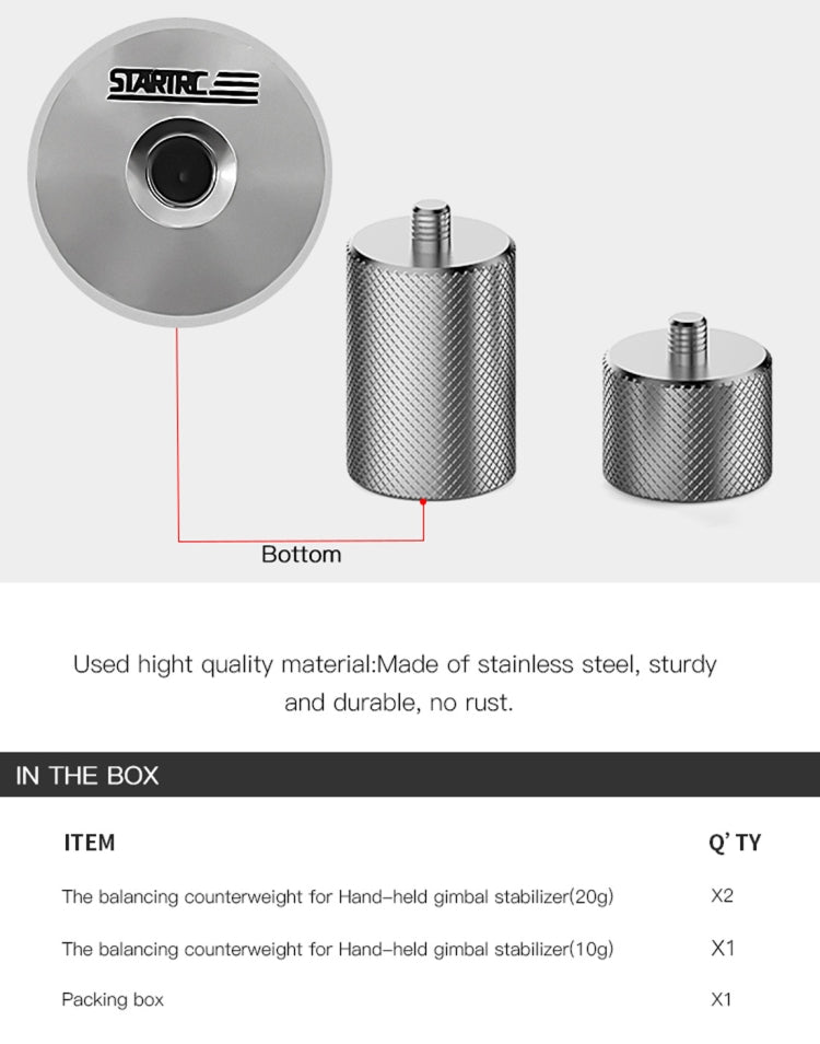Regolazione STARTRC Bilanciamento del peso Anti-Shake Contrappeso da 50 g per DJI OM4 / OSMO Mobile 3 Stabilizzatore cardanico