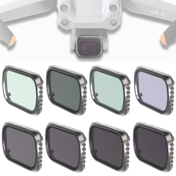 JSR KS 8 in 1 UV + CPL + ND8 + ND16 + ND32 + ND64 + STAR + NIGHT Filtro obiettivo per DJI Air 2S, telaio in alluminio, UV + CPL + ND8 + ND16 + ND32 + ND64 + STAR + NIGHT