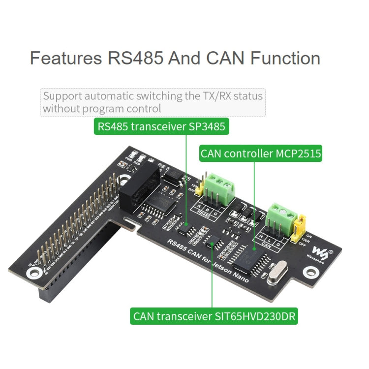 Waveshare RS485 CAN Expansion Card for Jetson Nano, Digital Isolation, Integrated Protection Circuit