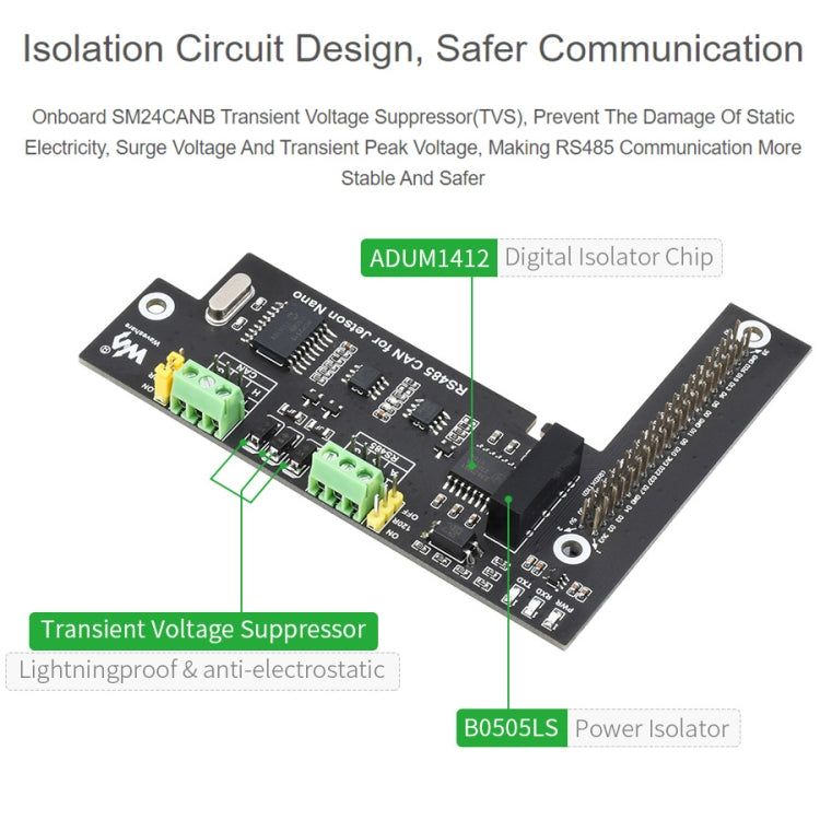 Scheda di espansione CAN Waveshare RS485 per Jetson Nano, isolamento digitale, circuito di protezione integrato