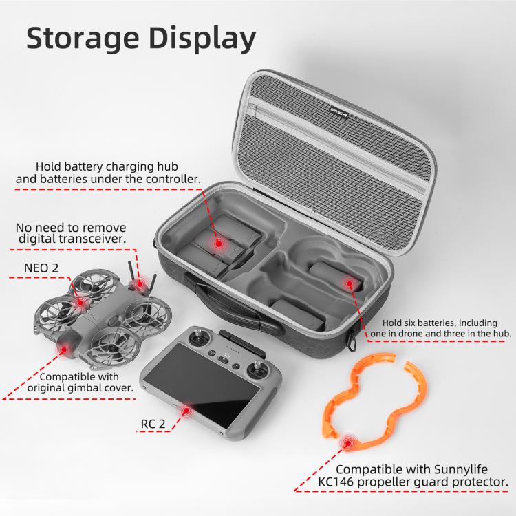 Custodia portatile Sunnylife per DJI Neo 2, borsa a tracolla combinata, borsa protettiva, custodia rigida da viaggio., Combo Shoulder Bag