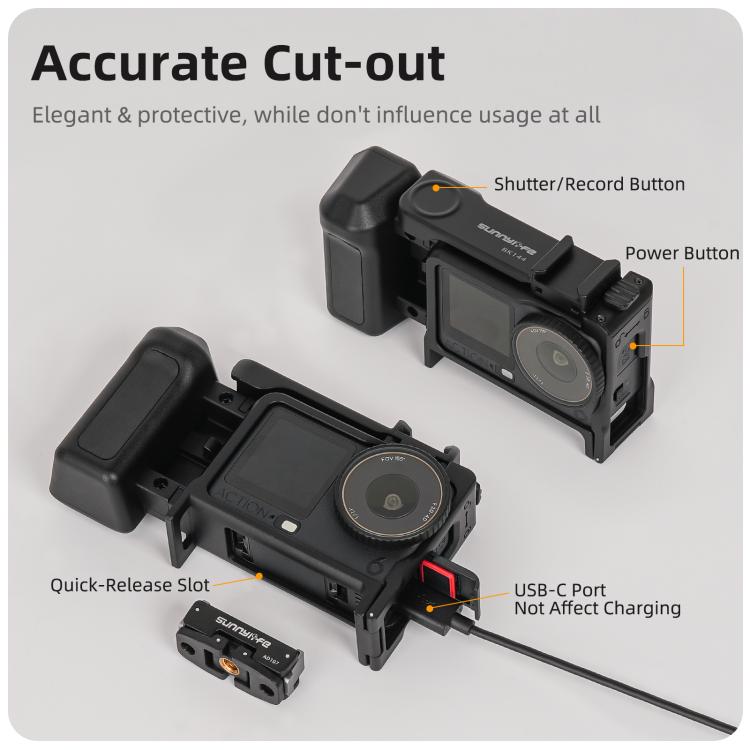 Per DJI Action 6 Sunnylife Telaio protettivo 2 in 1 rimovibile e impugnatura per fotografia di strada Impugnatura ergonomica Maniglia di scatto a sgancio rapido, For DJI Action 6