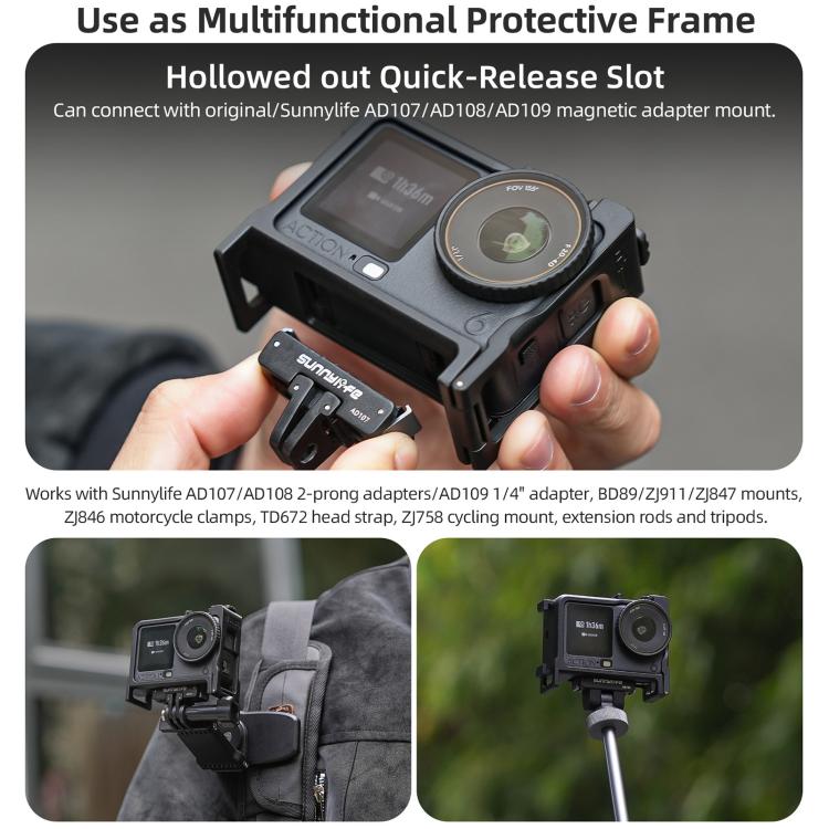 Per DJI Action 6 Sunnylife Telaio protettivo 2 in 1 rimovibile e impugnatura per fotografia di strada Impugnatura ergonomica Maniglia di scatto a sgancio rapido, For DJI Action 6