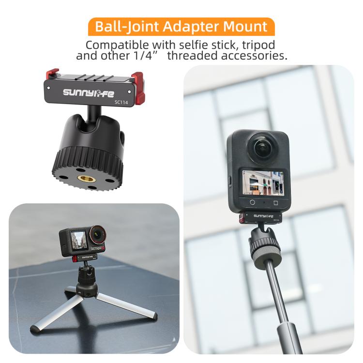 Adattatore magnetico a sgancio rapido con giunto sferico Sunnylife, supporto con ventosa girevole a 360° per DJI Osmo 360 / Action 5 Pro / 4 / 3, For DJI Osmo 360 / Action 5 Pro / 4 / 3