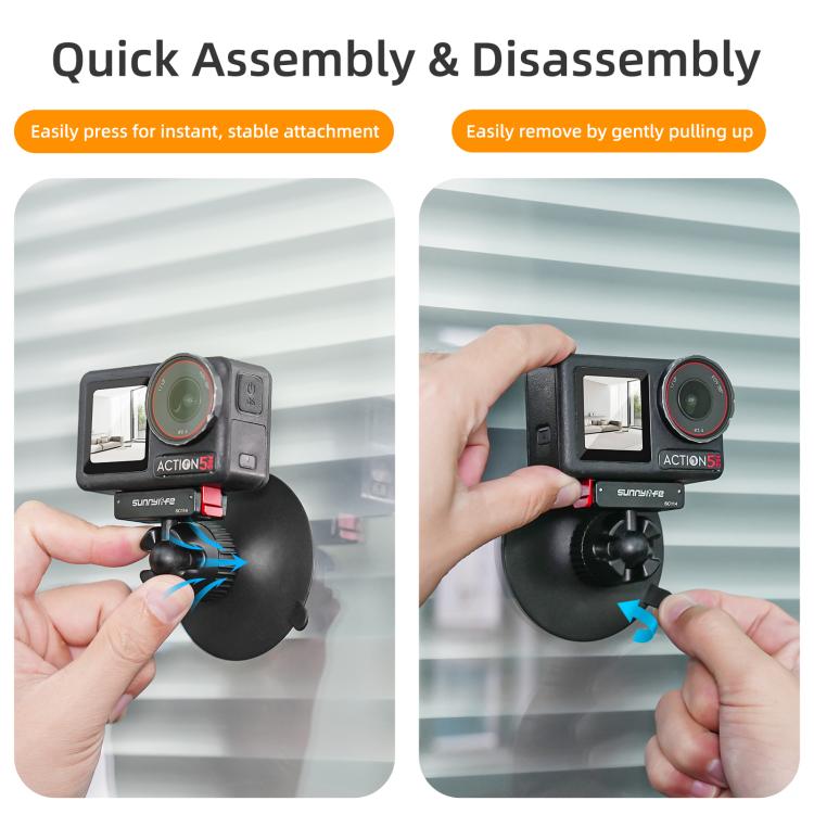 Adattatore magnetico a sgancio rapido con giunto sferico Sunnylife, supporto con ventosa girevole a 360° per DJI Osmo 360 / Action 5 Pro / 4 / 3, For DJI Osmo 360 / Action 5 Pro / 4 / 3