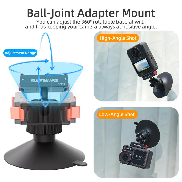 Adattatore magnetico a sgancio rapido con giunto sferico Sunnylife, supporto con ventosa girevole a 360° per DJI Osmo 360 / Action 5 Pro / 4 / 3, For DJI Osmo 360 / Action 5 Pro / 4 / 3