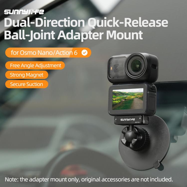 Adattatore con snodo sferico magnetico a sgancio rapido bidirezionale Sunnylife, supporto con ventosa girevole a 360° per DJI Osmo Nano / Action 6, For DJI Osmo Nano / Action 6
