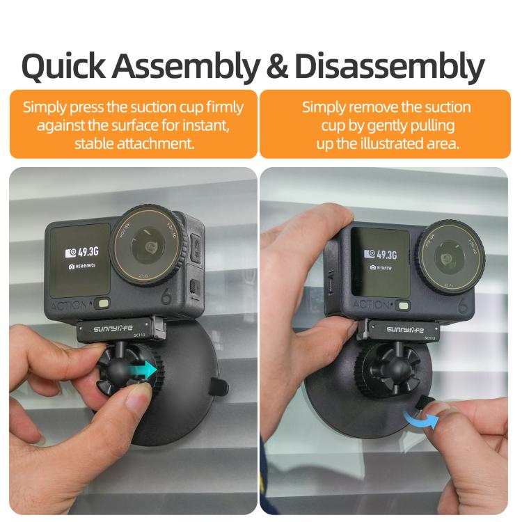 Adattatore con snodo sferico magnetico a sgancio rapido bidirezionale Sunnylife, supporto con ventosa girevole a 360° per DJI Osmo Nano / Action 6, For DJI Osmo Nano / Action 6