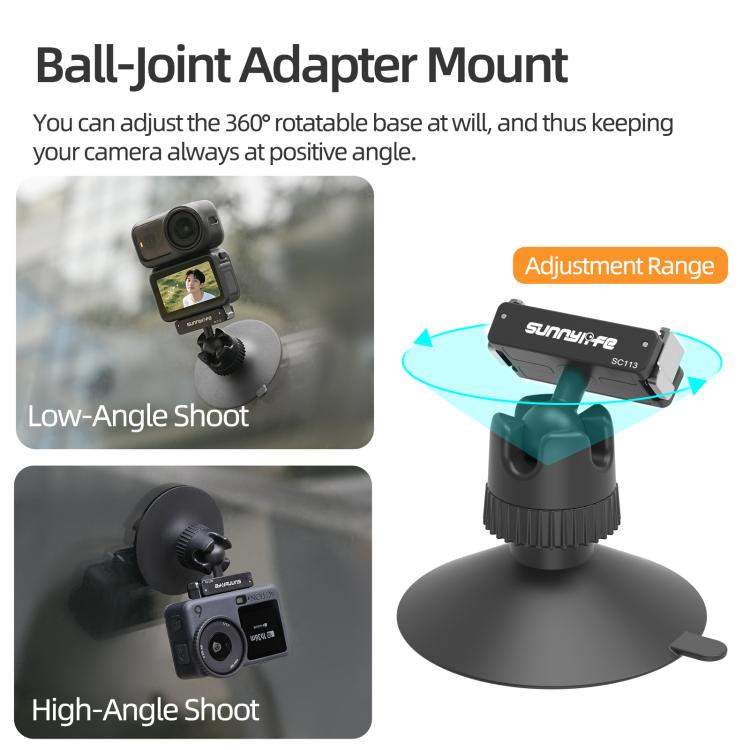 Adattatore con snodo sferico magnetico a sgancio rapido bidirezionale Sunnylife, supporto con ventosa girevole a 360° per DJI Osmo Nano / Action 6, For DJI Osmo Nano / Action 6