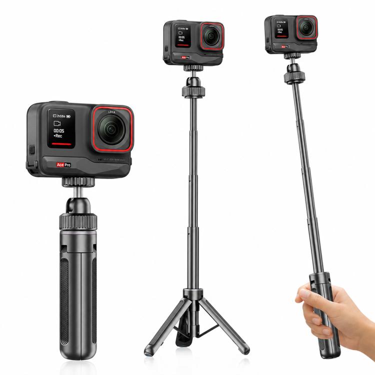 Treppiede da tavolo telescopico VT-12 con testa a sfera da 1/4" per selfie stick, compatibile con GoPro e action camera., VT-12