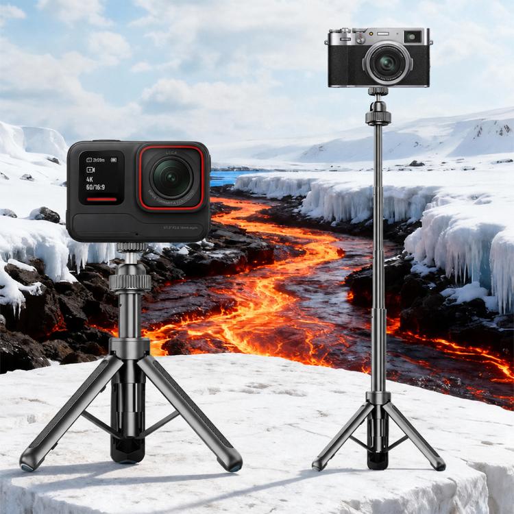 Treppiede da tavolo telescopico VT-12 con testa a sfera da 1/4" per selfie stick, compatibile con GoPro e action camera., VT-12
