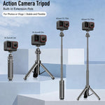 Treppiede da tavolo telescopico VT-12 con testa a sfera da 1/4" per selfie stick, compatibile con GoPro e action camera., VT-12