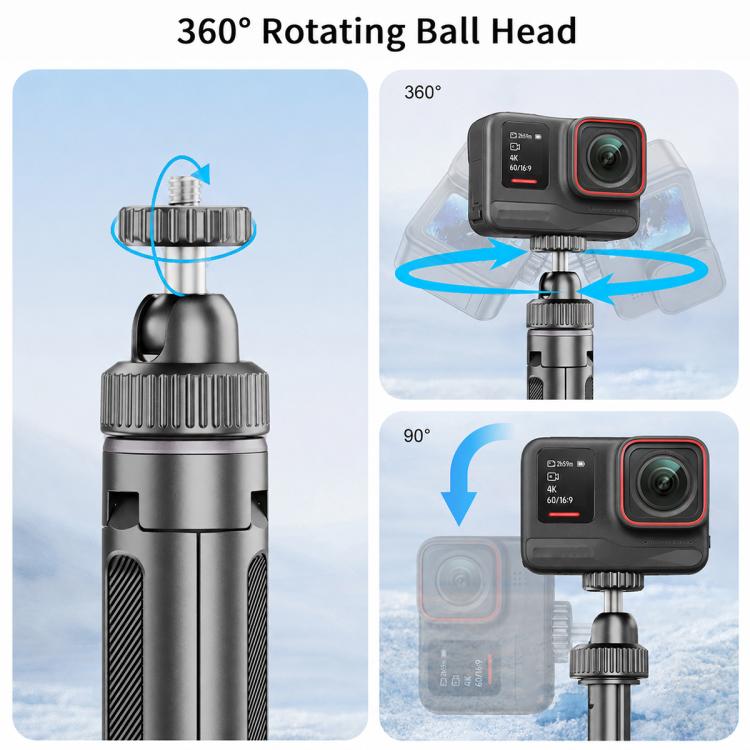 Treppiede da tavolo telescopico VT-12 con testa a sfera da 1/4" per selfie stick, compatibile con GoPro e action camera., VT-12