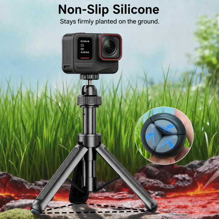 Treppiede da tavolo telescopico VT-12 con testa a sfera da 1/4" per selfie stick, compatibile con GoPro e action camera., VT-12