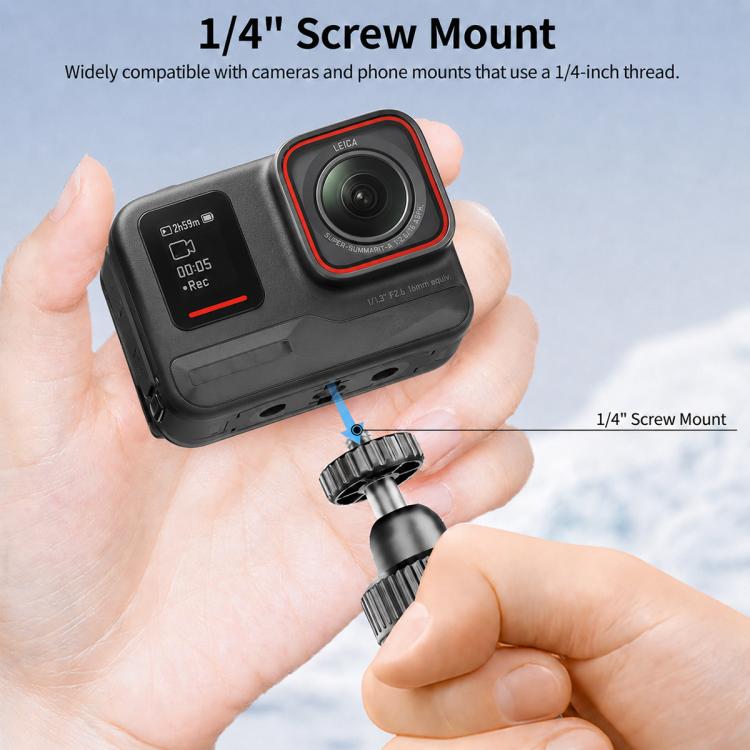 Treppiede da tavolo telescopico VT-12 con testa a sfera da 1/4" per selfie stick, compatibile con GoPro e action camera., VT-12