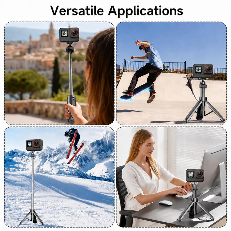 Treppiede da tavolo telescopico VT-12 con testa a sfera da 1/4" per selfie stick, compatibile con GoPro e action camera., VT-12