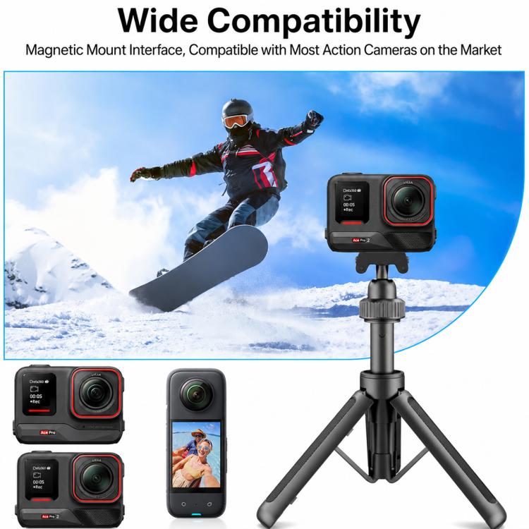 VT-14 Treppiede magnetico da tavolo con testa a sfera telescopica e asta per selfie per GoPro e action camera, VT-10
