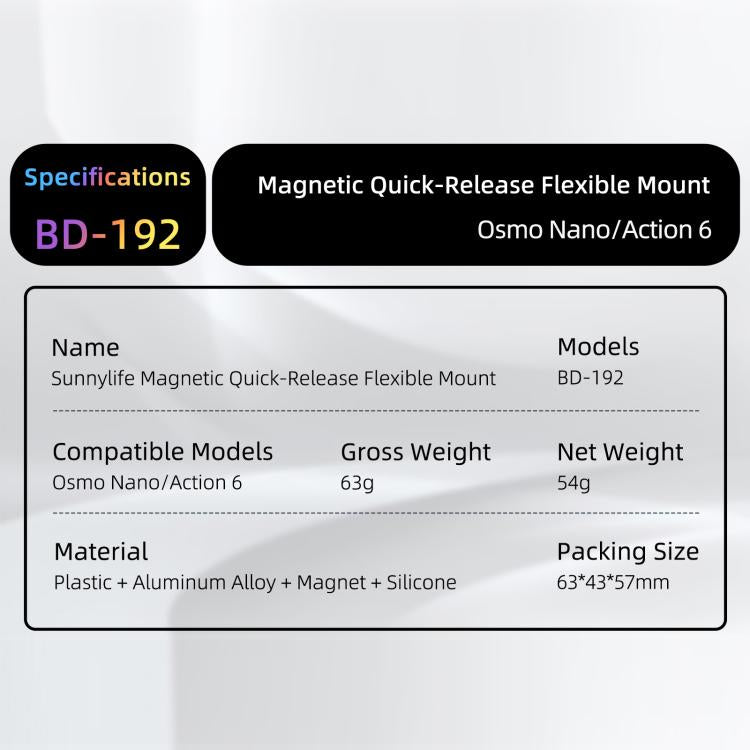 Sunnylife Supporto flessibile magnetico a sgancio rapido serie 360 con fascia avvolgente e clip per tubo bici per DJI Osmo Nano / Action 6, For DJI Osmo Nano / Action 6