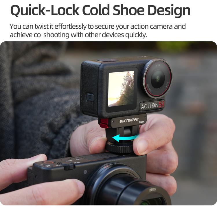 Sunnylife AD118 Adattatore magnetico a sgancio rapido Sunnylife Cold Shoe 1/4" con inclinazione regolabile a 180° per selfie stick, supporto per DJI Osmo 360 / Action 5 Pro / 4 / 3, AD118 For DJI Osmo 360 / Action 5 Pro