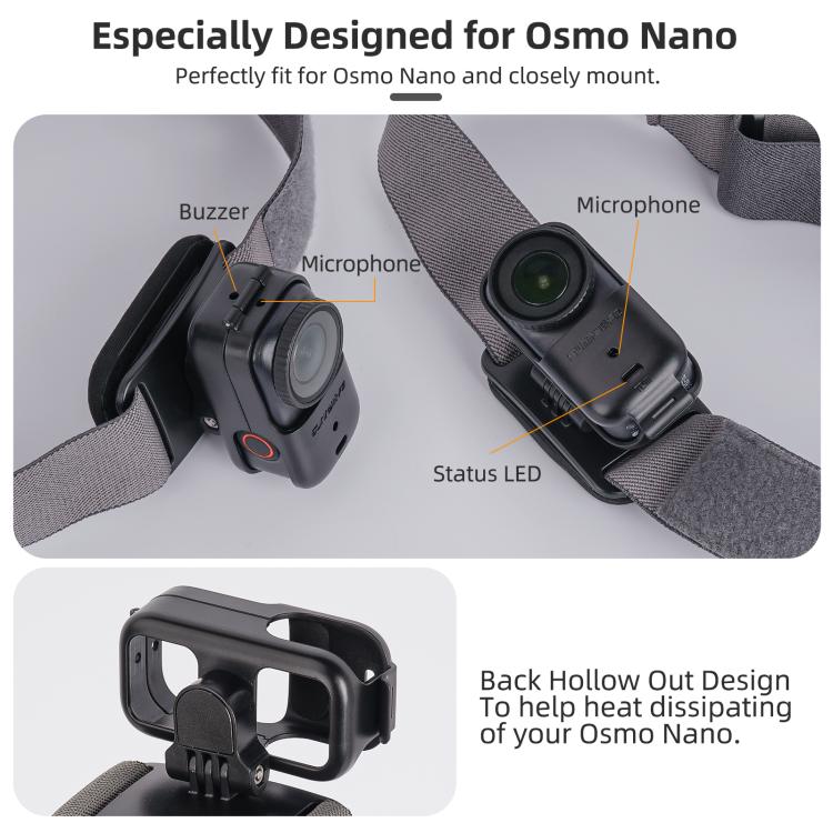 Per DJI Osmo Nano Sunnylife Cinghia per la testa con rotazione verticale-orizzontale a 360° con adattatore, cordino regolabile intrecciato di sicurezza