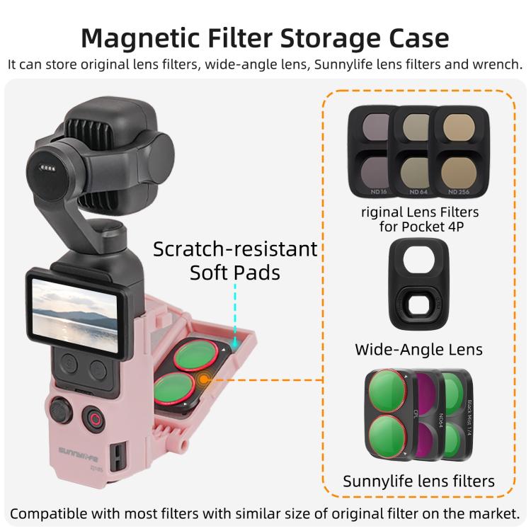 Supporto magnetico portatile Sunnylife per DJI Osmo Pocket 4P / 4 con scatola filtro, base da tavolo, angolazione regolabile., OP4-ZJ185