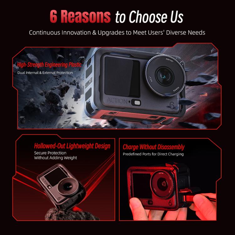 Adattatore di espansione verticale-orizzontale per gabbia in plastica STARTRC per DJI Osmo Action 6 con slitta a caldo., For DJI Osmo Action 6 Plastic Cage
