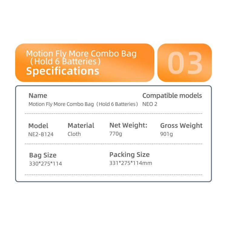 Borsa a tracolla portatile Sunnylife per DJI Neo 2 Motion Fly More Combo Bag, Motion Fly More Combo Bag