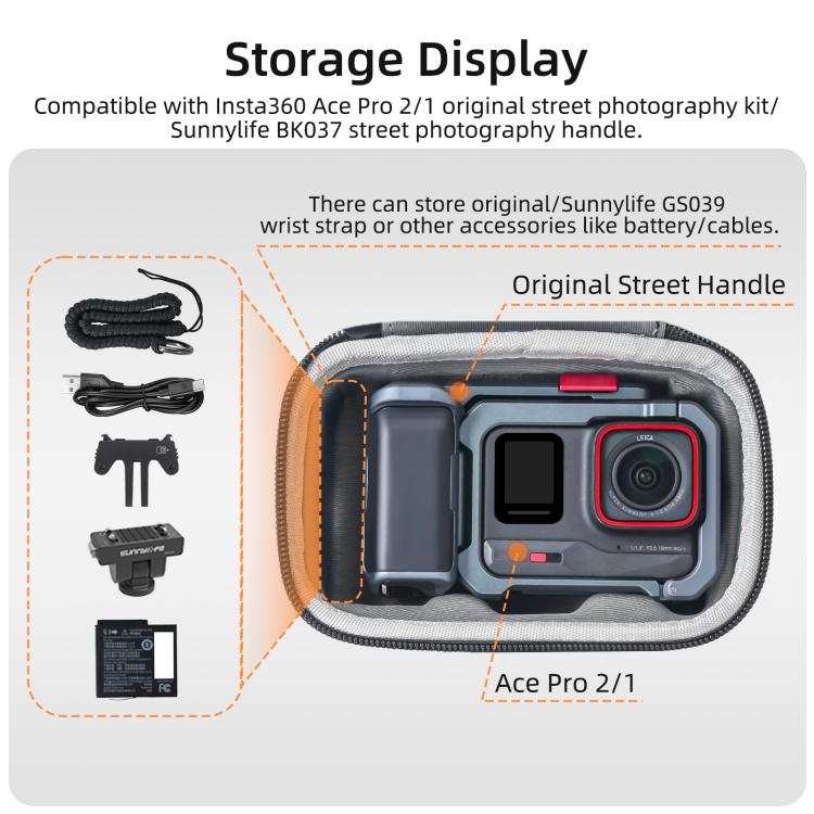Custodia portatile Sunnylife, mini borsa per riporre la fotocamera Insta360 Ace Pro 2/1 e il kit per fotografia di strada., For Insta360 Ace Pro 2 / 1 Street Photography Kit