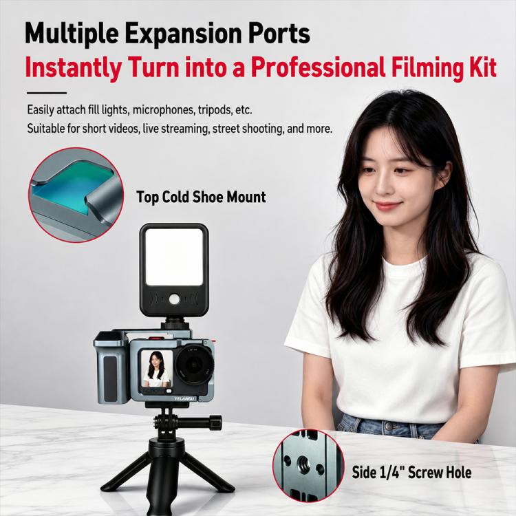 Gabbia per fotocamera in metallo YELANGU per DJI Osmo Action 6 con doppia apertura, LWAC6-1