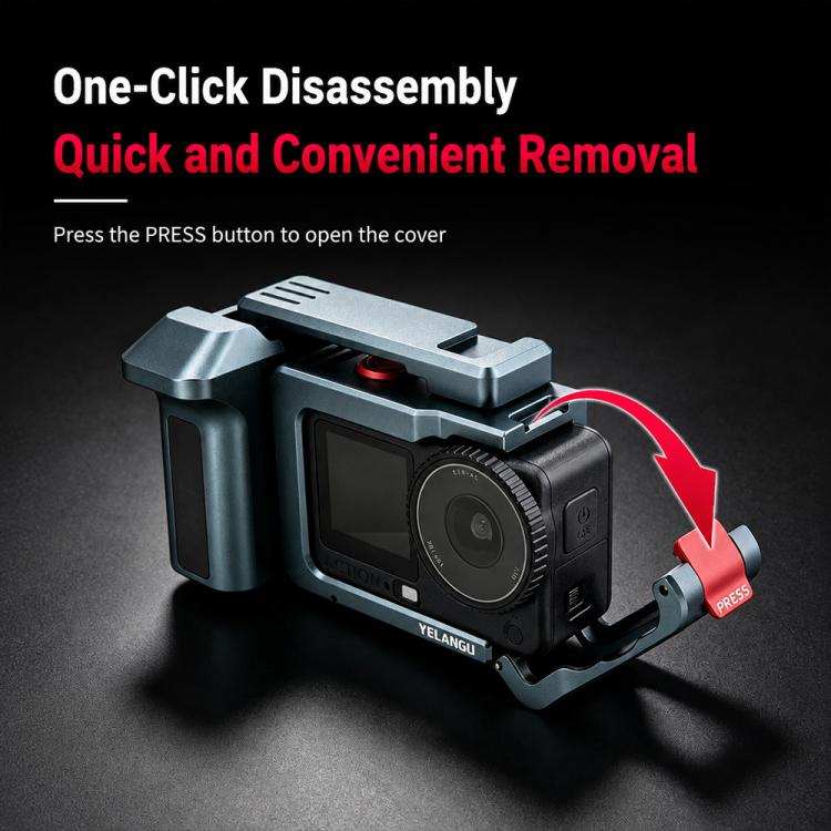 Gabbia per fotocamera in metallo YELANGU per DJI Osmo Action 6 con doppia apertura, LWAC6-1