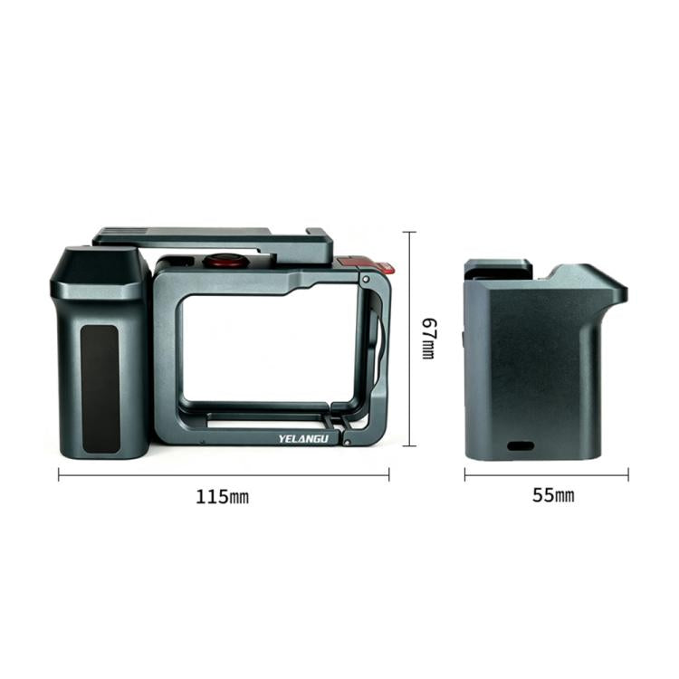 Gabbia per fotocamera in metallo YELANGU per DJI Osmo Action 6 con impugnatura e doppia apertura, LWAC6-2