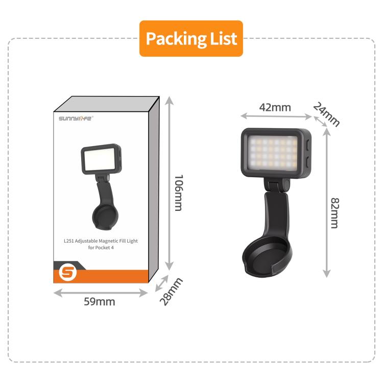 Per DJI Osmo Pocket 4 Sunnylife Luce video a LED magnetica, luce di riempimento regolabile, tricolore, dimmerabile, portatile