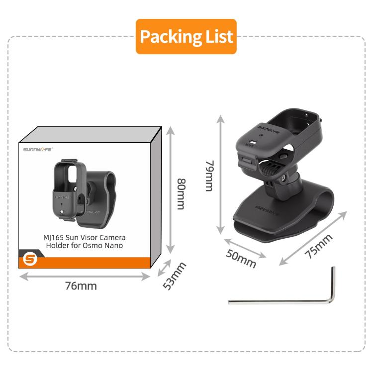 Supporto per action camera DJI Osmo Nano Sunnylife per aletta parasole auto, girevole a 360° e inclinabile di 90°., MJ165 Car Sun Visor Mount