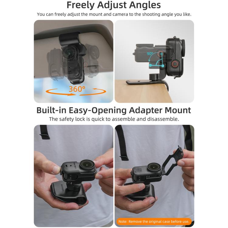 Supporto per action camera DJI Osmo Nano Sunnylife per aletta parasole auto, girevole a 360° e inclinabile di 90°., MJ165 Car Sun Visor Mount
