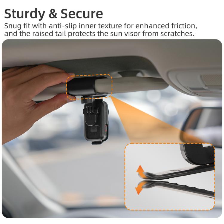 Supporto per action camera DJI Osmo Nano Sunnylife per aletta parasole auto, girevole a 360° e inclinabile di 90°., MJ165 Car Sun Visor Mount