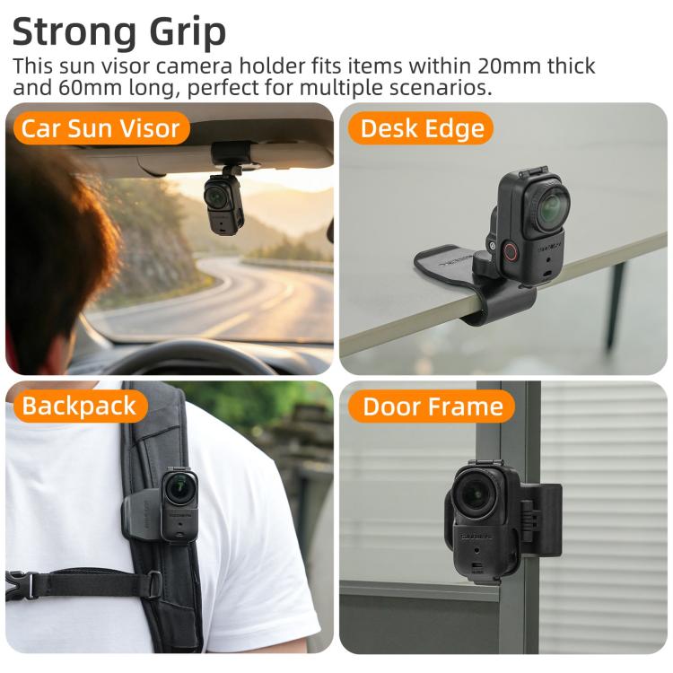 Supporto per action camera DJI Osmo Nano Sunnylife per aletta parasole auto, girevole a 360° e inclinabile di 90°., MJ165 Car Sun Visor Mount
