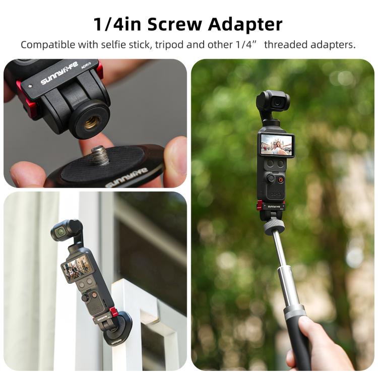 Adattatore a sgancio rapido Sunnylife per DJI Osmo Pocket 4 / 3, interfaccia da 1/4 di pollice, adattatore per selfie stick con inclinazione a 180 gradi., AD159 For DJI Osmo Pocket 4 / 3