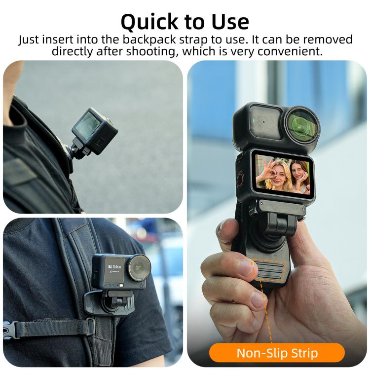 Clip magnetica a sgancio rapido Sunnylife per zaino, morsetto regolabile per action camera con supporto verticale/orizzontale per DJI Osmo Nano / Action 6, MJ-172 For DJI Osmo Nano / Action 6