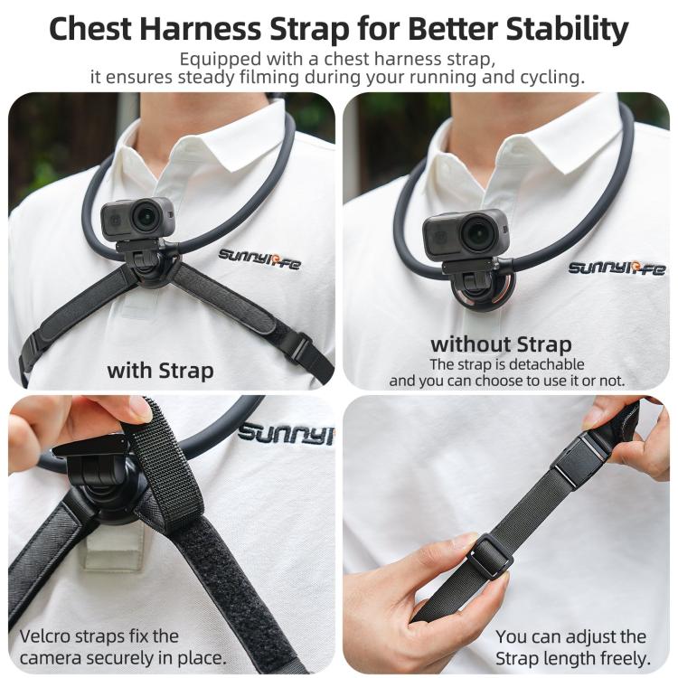 Supporto per selfie regolabile Sunnylife con cinturino per corpo e attacco magnetico a sgancio rapido bidirezionale per DJI Osmo Nano / Action 6, For DJI Osmo Nano / Action 6