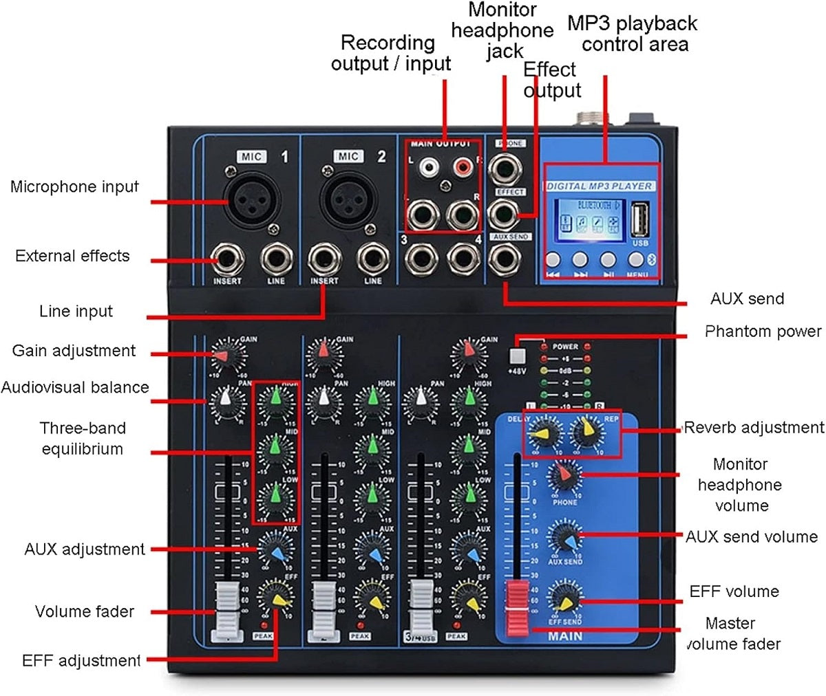 Mixer professionale 4 canali con Bluetooth/USB