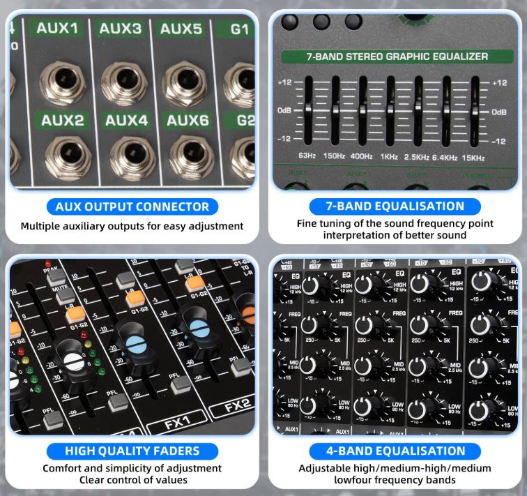 Mixer professionale 14 canali 99 effetti DSP con Bluetooth/USB E5008