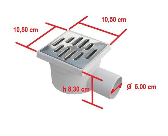 Chiusino orientabile sifonato ribassato 10x10cm in PP con scarico laterale e griglia in acciaio INOX 50mm  CHL10/50NX 1CHL10/50NX E9193