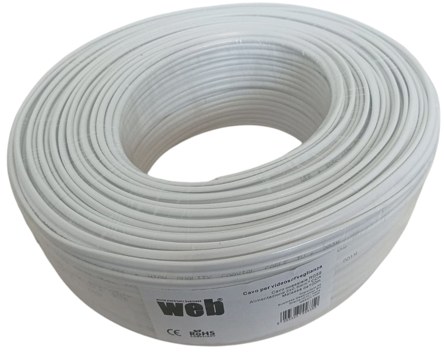 Cavo coassiale RG59 con alimentazione integrata 2 x 0,50 mm² CCA matassa da 100m 8053323556350 E9500
