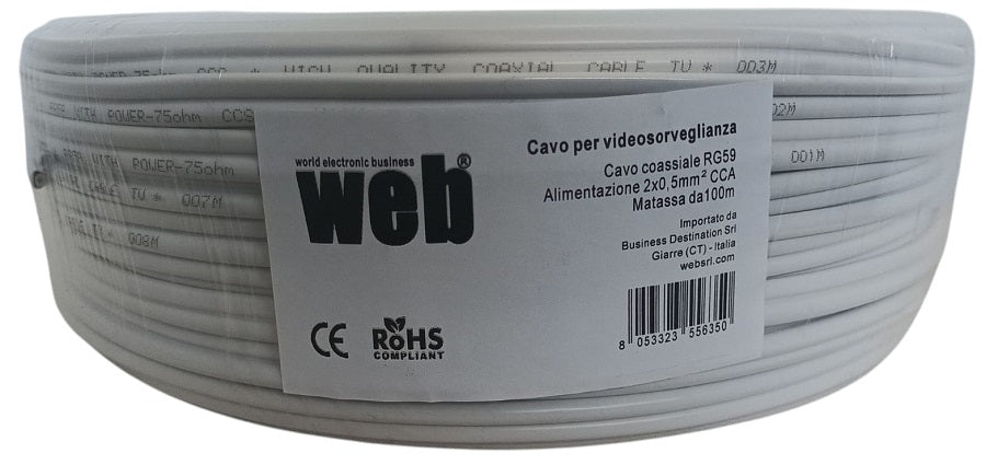 Cavo coassiale RG59 con alimentazione integrata 2 x 0,50 mm² CCA matassa da 100m 8053323556350 E9500