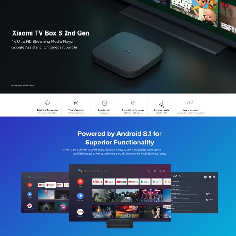 Xiaomi TV Box S 2nd Gen 4K HDR Google TV with Google Assistant Remote Streaming Media Player, 64-bit Quad-Core Cortex-A55, 2GB+8GB, Google TV, EU Version