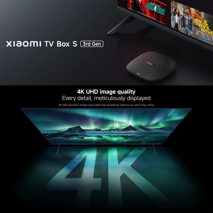Xiaomi TV Box S di terza generazione, Smart TV Box con lettore multimediale 4K Ultra HD e Google TV, processore quad-core, 2 GB di RAM e 32 GB di memoria interna, versione globale., TV Box S 3rd Gen
