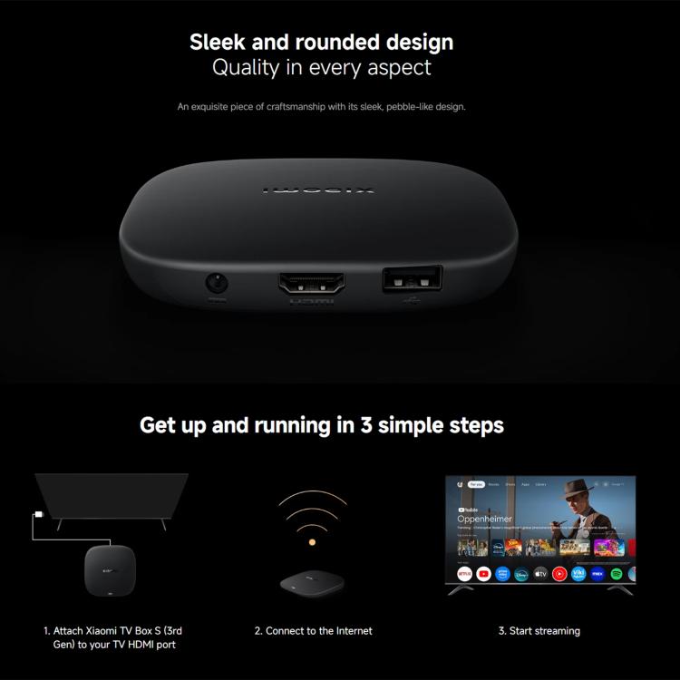 Xiaomi TV Box S di terza generazione, Smart TV Box con lettore multimediale 4K Ultra HD e Google TV, processore quad-core, 2 GB di RAM e 32 GB di memoria interna, versione globale., TV Box S 3rd Gen